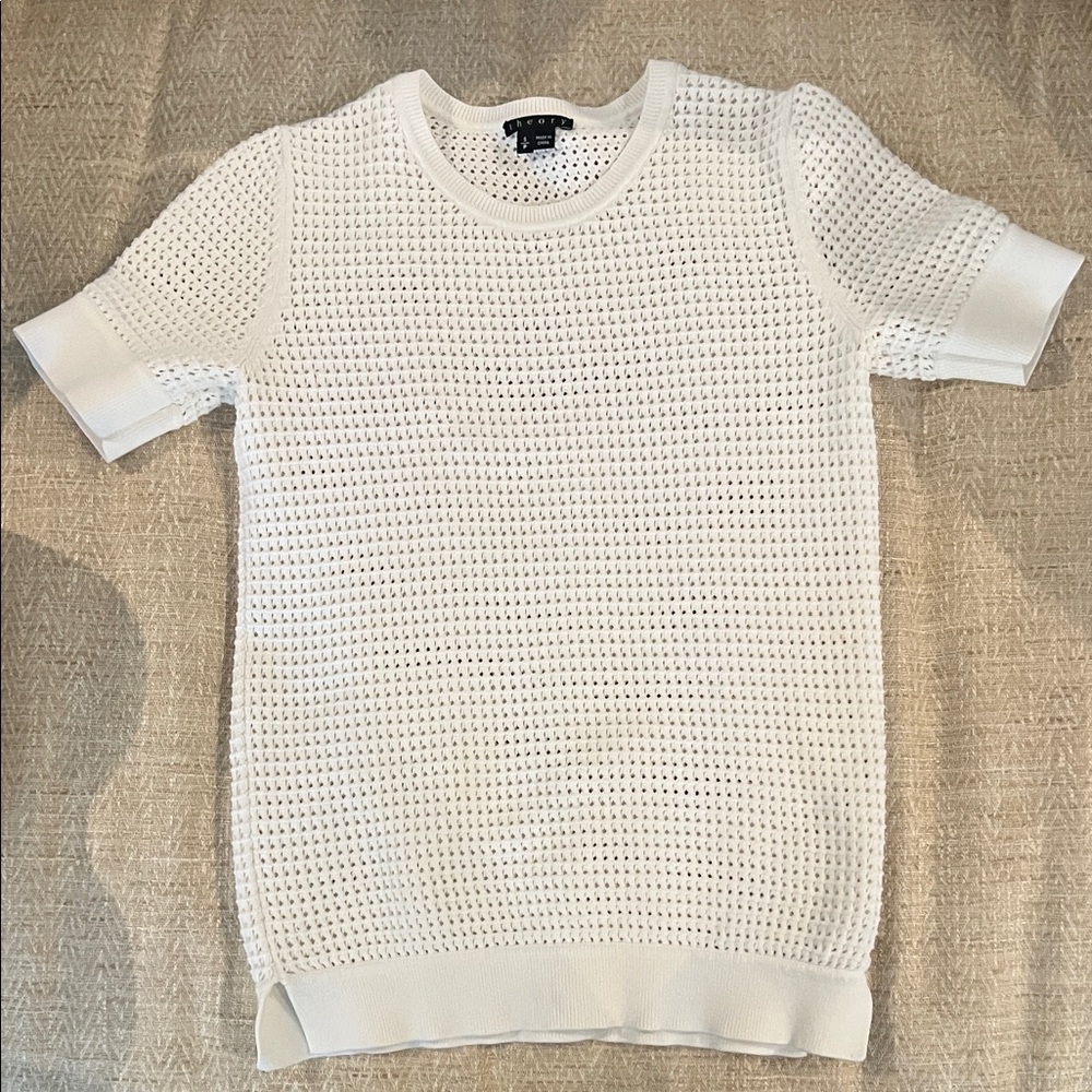 Theory White Short Sleeve Knit Sweater